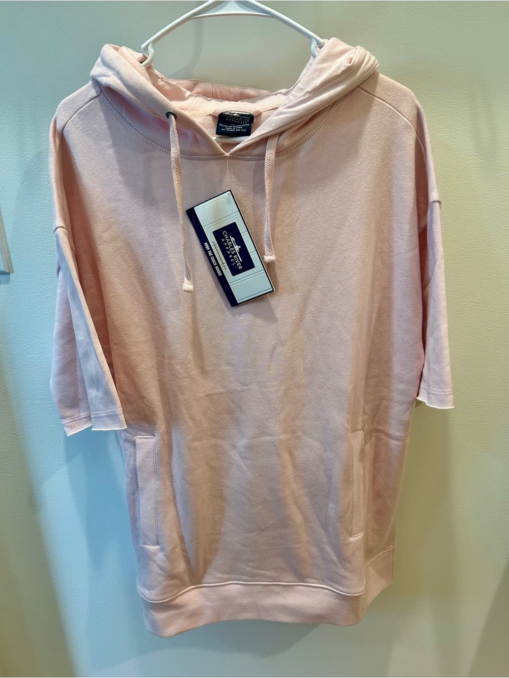 NWT Charles River Apparel 9989 The Coach Hoodie Pale Pink Short Sleeve Large